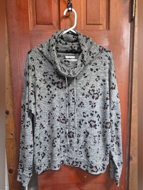 Maurices Gray Cowl Neck Leopard Print Sweater